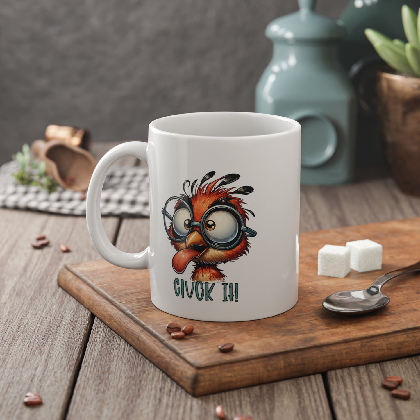 Cluck It! White Ceramic Mug, 11oz